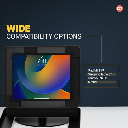 Premium iPad Retail POS Stand – CTA Upscale Tablet Kiosk Stand with 360 Degree Rotation & Locking for Retail, Restaurants & More – for iPad mini 1-7 Gen - Samsung Tab A 8” & More - Black (PAD-HSKSBS)