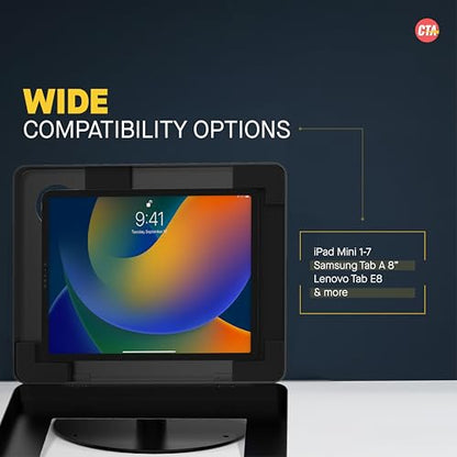 Premium iPad Retail POS Stand – CTA Upscale Tablet Kiosk Stand with 360 Degree Rotation & Locking for Retail, Restaurants & More – for iPad mini 1-7 Gen - Samsung Tab A 8” & More - Black (PAD-HSKSBS)