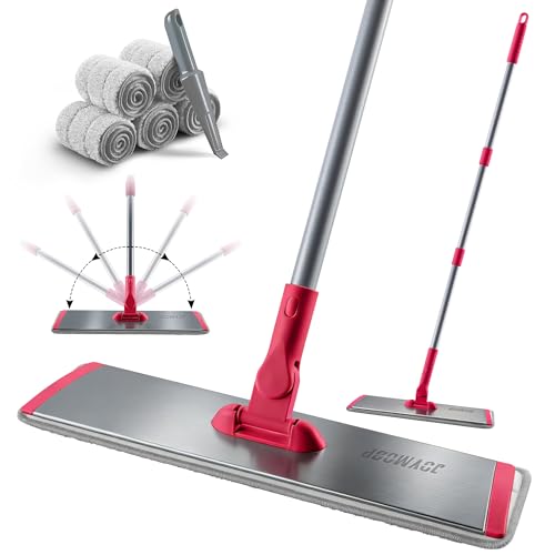 JOYMOOP 18 Inch Microfiber Dust Mop for Hardwood Floors, Heavy Duty Wet Dry Cleaner with Telescopic Handle, Includes 5 Mop Pads, Red-Grey - color: F