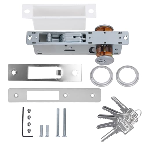 UpjiaFlarish Mortise Lock Cylinder Deadbolt - Commercial Door Locks Storefront Door Lock & Double Keyed Cylinder Set 1-1/8" Backset Hook Tongue for Home Security with 5 Keys