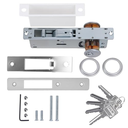 UpjiaFlarish Mortise Lock Cylinder Deadbolt - Commercial Door Locks Storefront Door Lock & Double Keyed Cylinder Set 1-1/8" Backset Hook Tongue for Home Security with 5 Keys