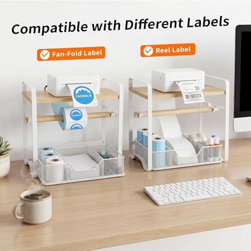 Label Holder for Thermal Printer - Sticker Roll Dispenser - Shipping Lable Holder for Rolls and FanFold Labels - Thermal Printer Stand for Home, Office, Small Business (Bamboo-White) - color: White