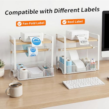 Label Holder for Thermal Printer - Sticker Roll Dispenser - Shipping Lable Holder for Rolls and FanFold Labels - Thermal Printer Stand for Home, Office, Small Business (Bamboo-White) - color: White