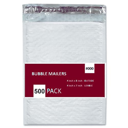 500 PC #000 4x8 Inches 500 Pack Inches Poly Bubble Mailers Shipping Padded Envelopes Self Seal Waterproof Cushion Envelopes - size: 4x8" 500PC