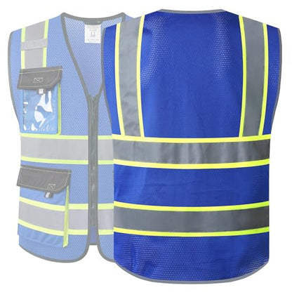 JKSafety Safety Vest for Men Women Hi Vis Reflective Vest JK220 Blue XL - color: Blue, size: X-Large