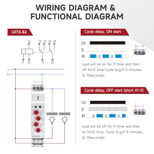 Asymmetric Cycle Timer Relay 1SPDT GRT8-S2 16A AC/DC 12-240V Din Rail - size: GRT8-S2 AC/DC 12V-240V