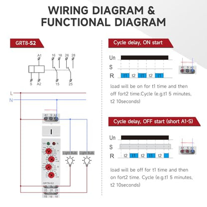 Asymmetric Cycle Timer Relay 1SPDT GRT8-S2 16A AC/DC 12-240V Din Rail - size: GRT8-S2 AC/DC 12V-240V