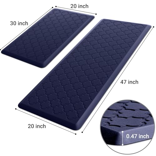 Kitchen Mat 2 PCS Cushioned Anti-Fatigue Floor Mat Standing Mat for Kitchen - color: Blue, size: 20"x30"+20"x47"