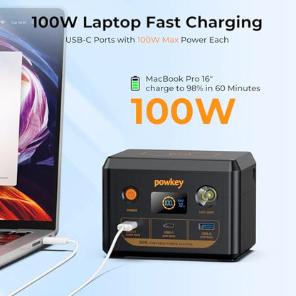 powkey 100W PD Laptop Rechargeable Power Station with USB-C Cable - color: Black Orange