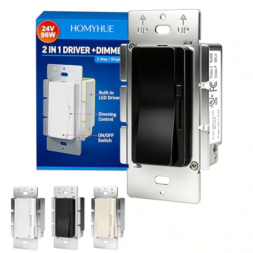 Dimmer Light Switch & 24V 96W Dimmable LED Driver 2 in 1, UL Listed Single-Pole or 3-Way Slide Dimmer Switches for Led Strip Lights,120VAC to 24VDC Power Supply, 1 Pack (Black, 24V 96W) - color: Black, size: 24V 96W