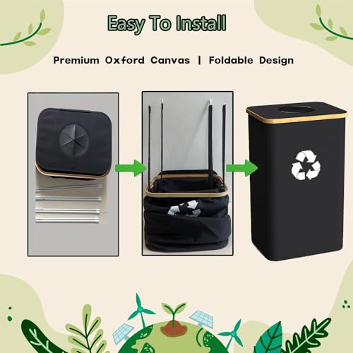 Recycling Bin for Kitchen Indoor Home, Large 26 Gallon 100L Recycle Bin with Lid Removeable Reusable Inner Bag Bottle Can Glass Waste Plastice Stickers,Black - size: Black-26Gallon