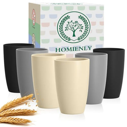 Homienly Premium Wheat Straw Cups, 20oz Lightweight and Unbreakable Drinking Cups Set of 6, Reusable Water Glasses Microwave and Dishwasher Safe Cup Set for Coffee, Milk, Juice - GreyStone - color: GreyStone, size: 20 Ounces