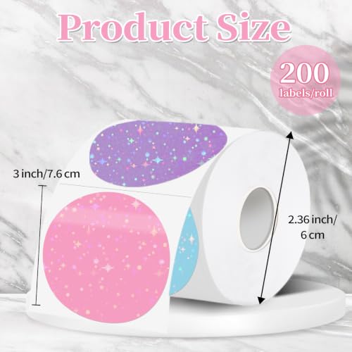 3''Holographic Thermal Label,Round Self-Adhesive Direct Thermal Label,for DIY Logo Design,Name Tag (200/Roll Multicolor) - color: Multicolor Starry Sky, size: 3 inches