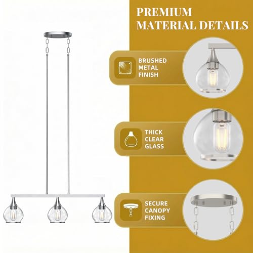 Phaosio Kitchen Island Linear Pendant Light, 3-Light - color: Brushed Nickel, size: 3-Light