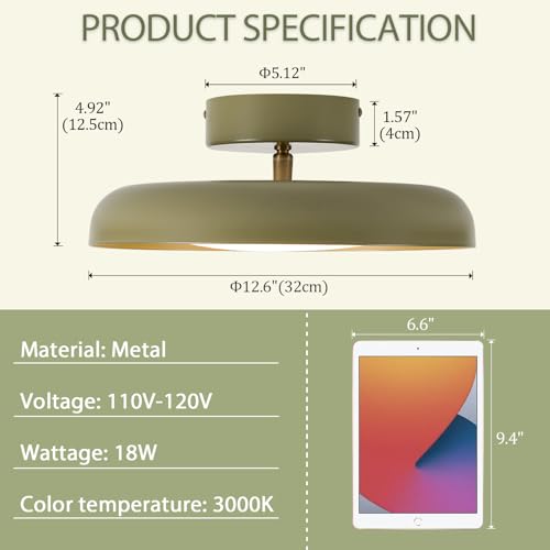 BISAMIYA Modern LED Ceiling Light, Brass Accent, 12.6 inch - color: Green