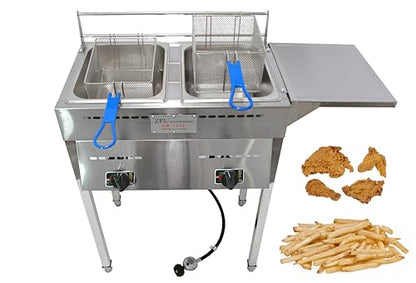 Deep Fryer – Propane Deep Fryer for Outdoor- 18 Qt Stainless Steel Commercial Quality Double Fryer with Baskets, Lids & Hose - Ideal for Frying Fish, Wings, and More