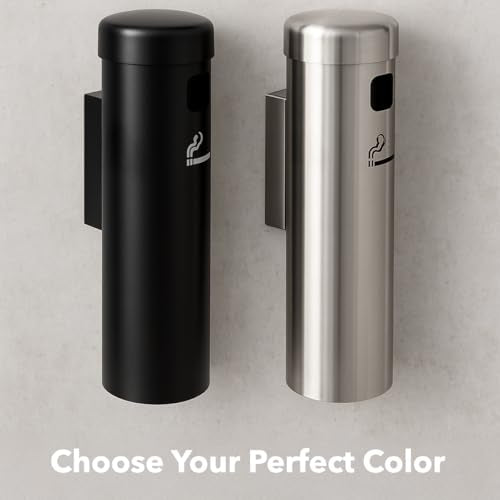 Wall-Mounted Cigarette Receptacle – 12 3/4" Outdoor Ash Disposal Tube with Push-Button Emptying – Weather-Resistant Smoker Pole for Restaurants, Bars & Convenience Stores (Black) - color: Black