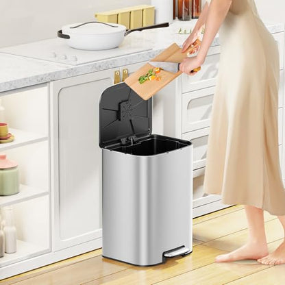 KUK 5.3 Gallon Kitchen Trash Can with Lid, Heavy Duty Hands-Free Stainless Steel Commercial Step Trash Bin with Removable Inner Bucket, Pedal Rubbish Bin for Home Office and Kitchen, 20L/5.3Gal - size: 5.3 Gallon