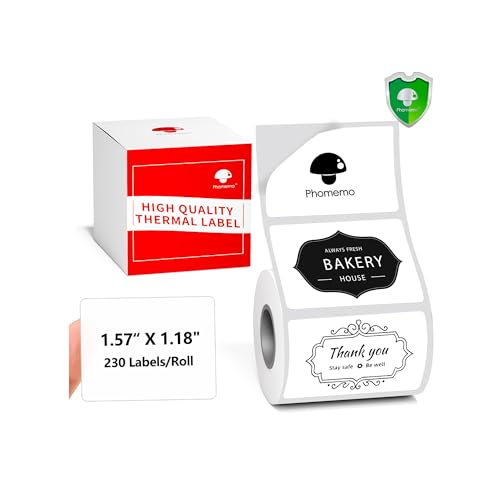 Phomemo M110 Labels-Sticker Labels for M110/M220/M100/M221/M250/M260 Label Printer,1.57"x1.18" (40mm x 30mm), 230 pcs/Roll, for Barcode/Address/Mailing/Logo/Business/Home Tag - size: 1.57" x 1.18"