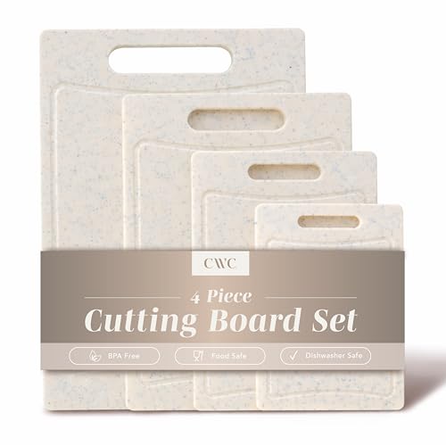 COOK WITH COLOR Non-Slip Cutting Board Set – Kitchen Essentials with Easy Grip Handle for Meat, Veggies, and Fruits, 4 Cutting Boards, Speckled White - color: White, size: 4 Cutting Boards