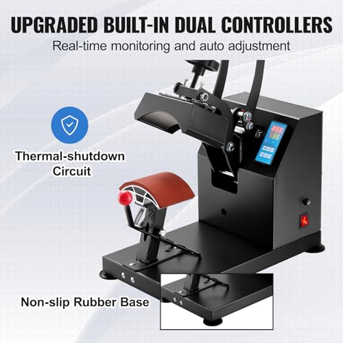 VEVOR Heat Press 6x3.75Inch Curved Element Hat Press Clamshell Design Heat Press for Hats Rigid Steel Frame No Stick Digital LCD Timer and Temperature Control (6x3.75Inch Clamshell Design) - color: Black