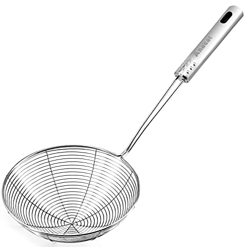 Anaeat 6.1" Stainless Steel Spider Skimmer, Professional Kitchen Pasta Strainer Spoon with Long Handle - Asian Strainer Ladle Wire Skimmer Spoons for Cooking and Frying - color: 6.1" Spider Strainer Skimmer