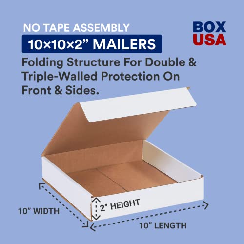 AVIDITI Small Shipping Boxes 10"L x 10"W x 2"H, 50-Pack | Foldable Corrugated Cardboard Crush-Proof Box for Shipping, Packing, Moving and Storage 10x10x2 - size: 10 x 10 x 2