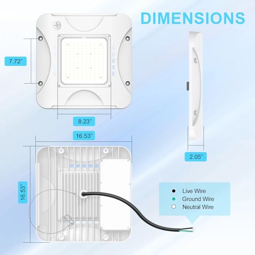 LED Gas Station Canopy Light, 150W/120W/90W, 100-277V, 21000LM - size: 1 Pack 150W