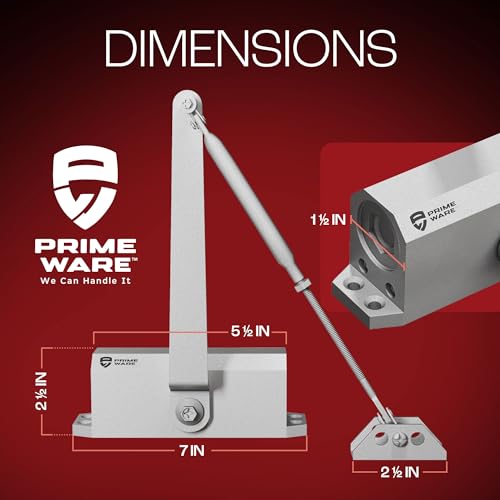 PrimeWare DC-300 Adjustable Automatic Door Closers for Home | Soft Close, No Slam | Residential and Commercial Door Closer | Level 3 | for Doors Weighing 90-140 lbs | Hydraulic Door Spring - Nickel - size: Level 3, style: Nickel