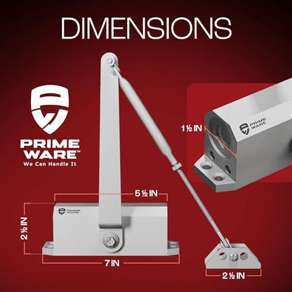 PrimeWare DC-300 Adjustable Automatic Door Closers for Home | Soft Close, No Slam | Residential and Commercial Door Closer | Level 3 | for Doors Weighing 90-140 lbs | Hydraulic Door Spring - Nickel - size: Level 3, style: Nickel