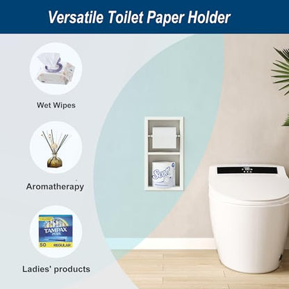 Neodrain White Recessed Toilet Paper Holder,Dual Rolls - color: White, size: 6X12In
