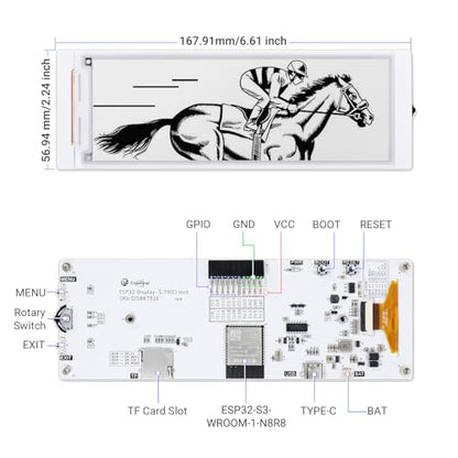 ELECROW ESP32 E-Ink Display 5.79 Inch E-Paper HMI Display Black/White Color - size: 5.79″ E-Ink Display
