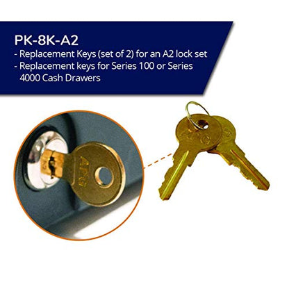 APG Cash Drawer Replacement Key Set | Compatible with APG A2 Code Locks | Set of 2 Keys | for APG’s Series 100 and Series 4000 Cash Drawers | PK-8K-A2