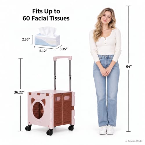 Foldable Shopping Cart with Wheels: Cat-Style Rolling Utility Crate - color: Khaki