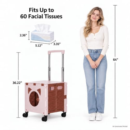 Foldable Shopping Cart with Wheels: Cat-Style Rolling Utility Crate - color: Khaki