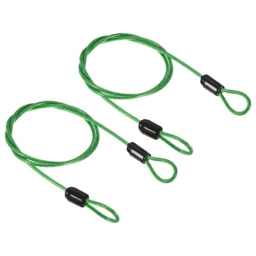 PATIKIL Security Steel Cable 2.5mm x 0.5m/1.64ft Coated Luggage Lock Wire Rope with Double Loop Green 2 Pack - color: Green, size: 2.5mmx0.5m