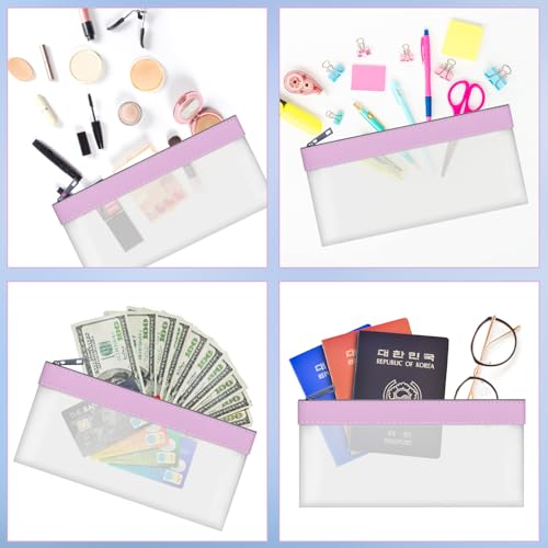 4 Pack Clear Money Envelopes for Cash Money Bag Pouch 7.6x3.7 inch - color: Purple