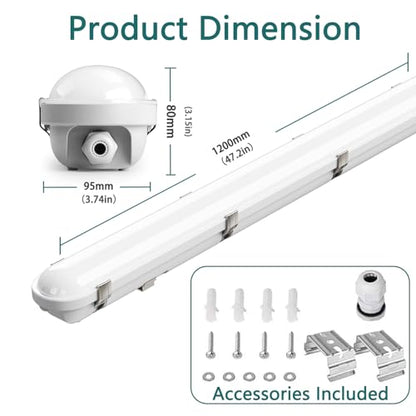 Zaltris 4FT Vapor Tight LED Lights, 60/50/40W, 3/4/5000K Adjustable, 6 Pack