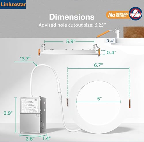 24 Pack 6 Inch Ultra-Thin LED Recessed Ceiling Light with Junction Box, 6000K Daylight celinglight 12W 110W Eqv, can lgihts,LED Downlight, 1050LM High Brightness (6000K-24PACK, 6 Inch) - size: 6 Inch-24Pack