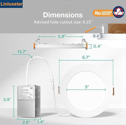 24 Pack 6 Inch Ultra-Thin LED Recessed Ceiling Light with Junction Box, 6000K Daylight celinglight 12W 110W Eqv, can lgihts,LED Downlight, 1050LM High Brightness (6000K-24PACK, 6 Inch) - size: 6 Inch-24Pack