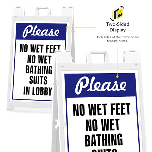 Please No Wet Feet No Wet Bathing Suits In Lobby Folding Floor Sign, 24x36 Inches, Portable A Frame, Made in USA by My Sign Center - size: 24x36 Plastic