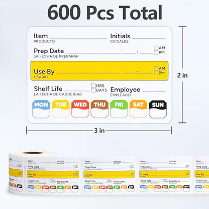 Restaurant Quality Shelf Life Food Rotation Labels Vinyl, 2” x 3” Self-Adhesive Removable Freezer Food Labels Stickers, Perfect for Reusable Containers, Food Date Sticker (Large, Count, 2) - style: 2 Pc
