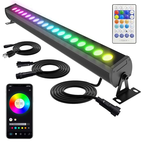 Linkable Smart RGBCW Wall Washer Light Bar 90W – 2700K-6500K Tunable White LED Bar with App & RF Remote, 16 Million Color Changing Wash Lights, IP65 Stage Light for Wall Wash Lighting - size: Linkable 20" 90W