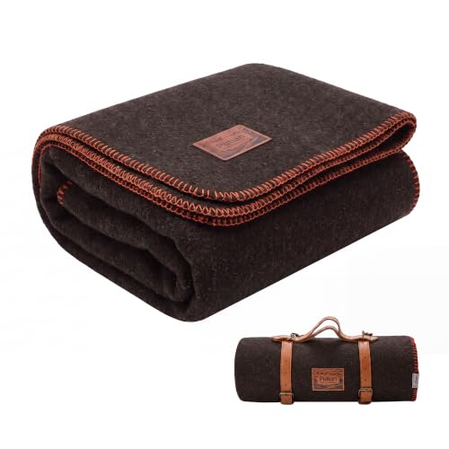 PuTian 100% Wool Blanket - Camping Outdoor Blanket, 63"×48", Brown - color: Brown, size: 63" × 48"