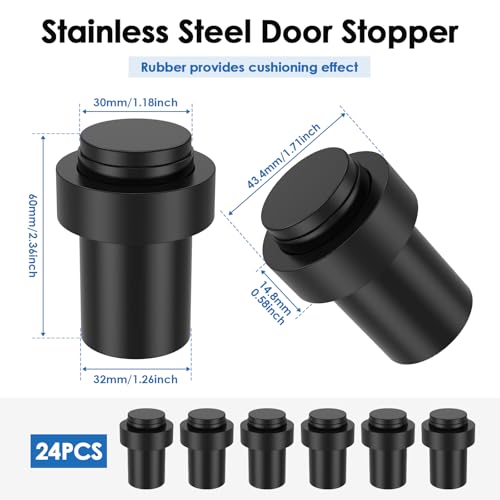 24 Pack Stainless Steel Door Stoppers, Cylindrical Floor Mounted Door Stops