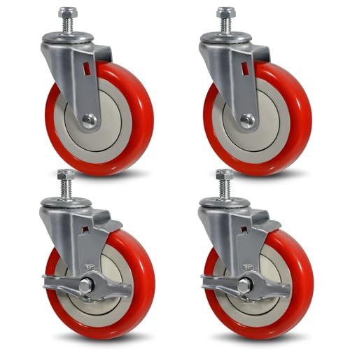 SY America 5" Shopping Cart Replacement Wheels,Stem Casters Swivel Casters Set of 4 Heavy Duty Castors,Load Capacity 1400 lbs (Red) - color: Red, size: 2 Brake & 2 Swivel