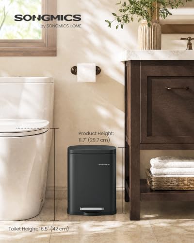 SONGMICS 1.3 Gallon (5 L) Trash Can, Stainless Steel, Step-On Pedal - color: Black, size: 1.3 Gal.