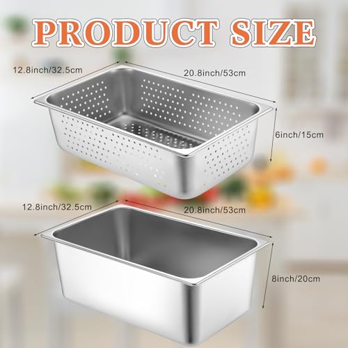 Tioncy 2 Pack Perforated Hotel Pans Set, Full Size, 6 Inches, 8 Inches - size: 6 Inches, 8 Inches