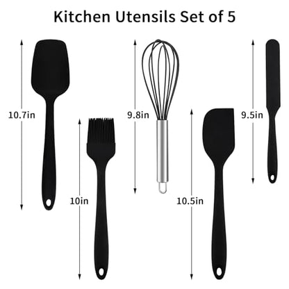 Rorence Stainless Steel Mixing Bowls: Metal Mixing Bowl Set with Lids and Handles Non-slip Silicone Bottom Nesting Bowls for Kitchen Set of 3 - Black - color: Black