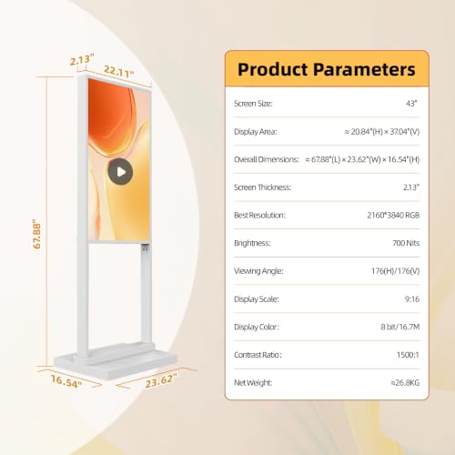 43" Digital Signage Display Kiosk 700-Nit UHD Commercial Display - size: 43 inch